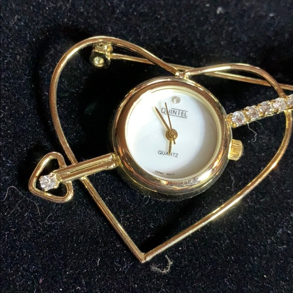 Vintage Heart w/Crystal Arrow Brooch/Gold Watch - Picture 2 of 5